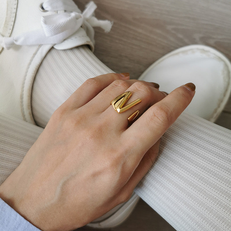 Ladies 18k Gold Initial Letter Adjustable Open Size personality Rings