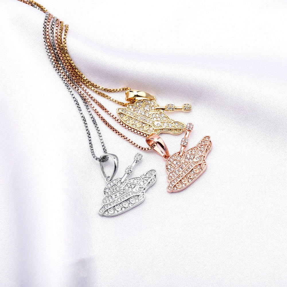 Ladies 14k Rose Gold 925 Solid Sterling Silver Hip Hop Tank Girl Pendant Necklace