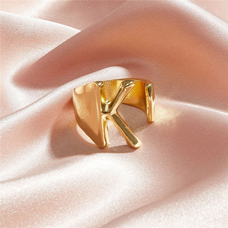 Ladies 18k Gold Initial Letter Adjustable Open Size personality Rings