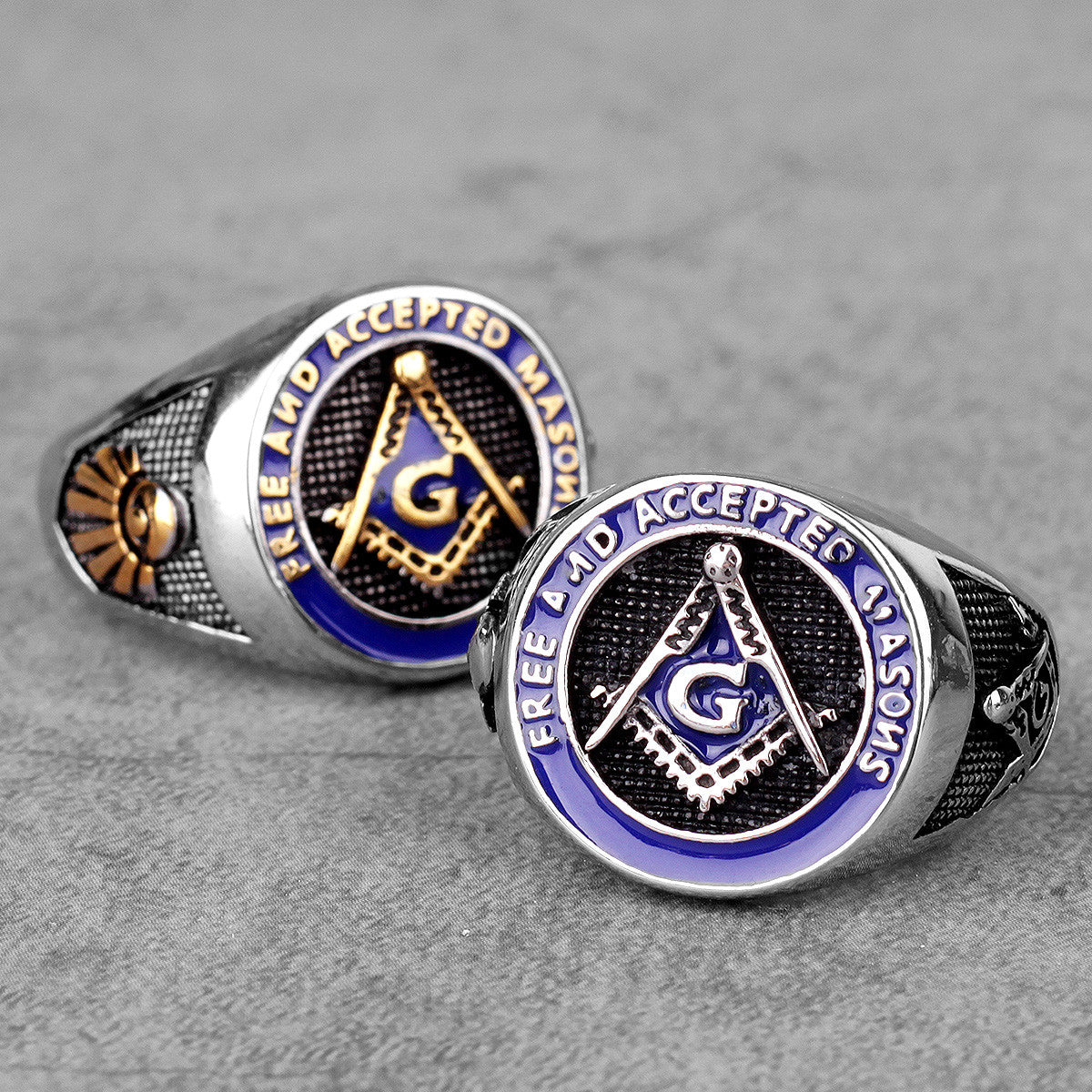 Mens Stainless Steel Compass Square Free Masonry Rings