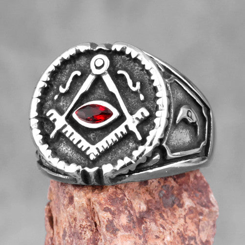 Mens Bling Retro Free Mason Compass Square 316L Stainless Steel Rings