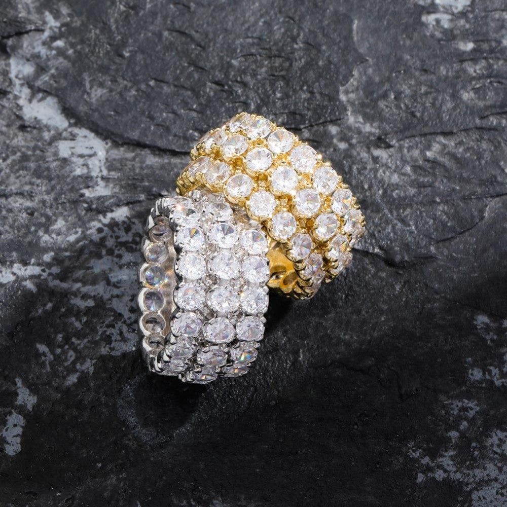 Mens Street Wear Fashion Big Boy Bling 3 Row Solitaire 18k 925 Flooded Ice Rings