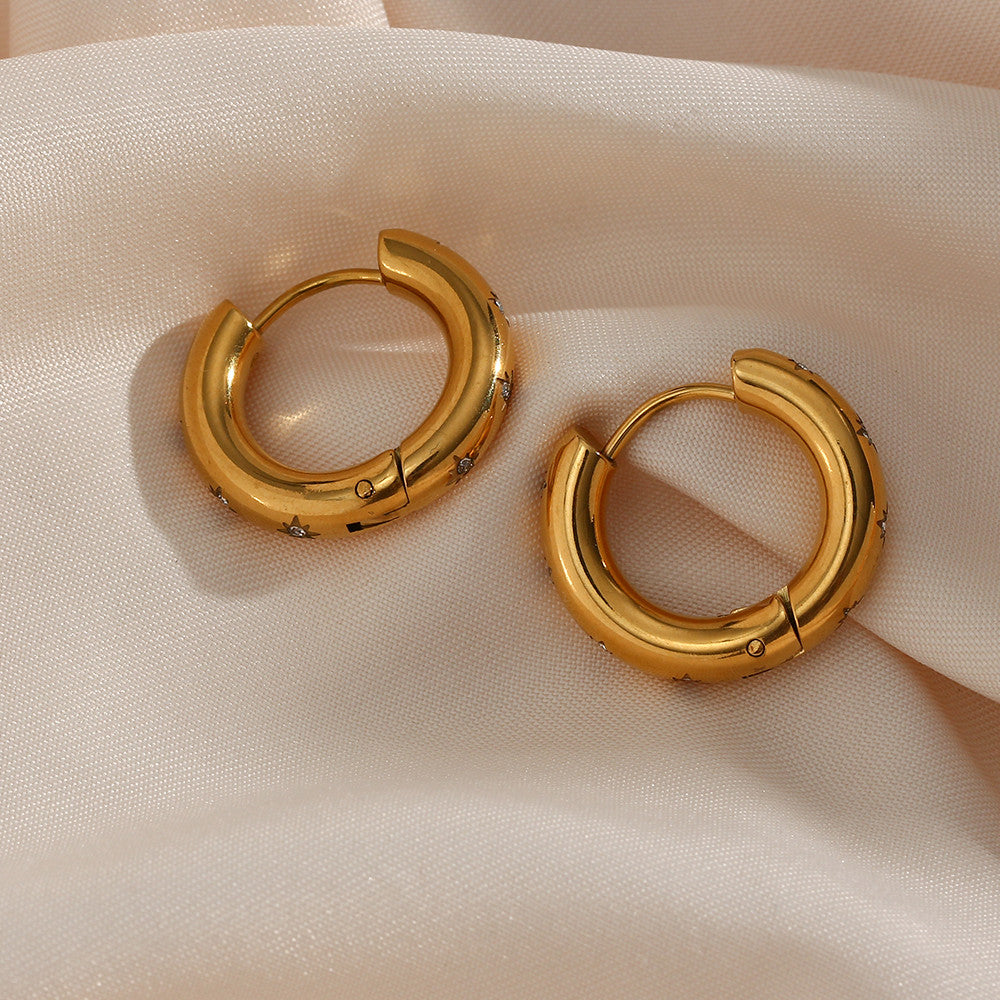 18k Gold Stainless 5A CZ Steel Waterproof Non Tarnished Thick Hoop Earrings