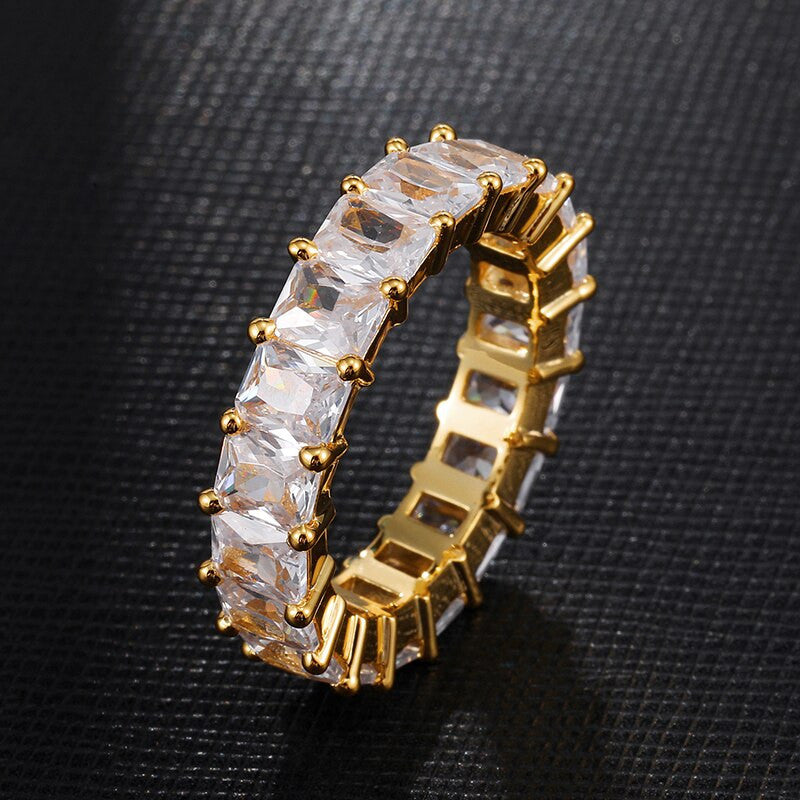 Mens Hip Hop AAA Princess Cut Bust Down Flooded Ice 14k Gold 4 Prong Set Rings
