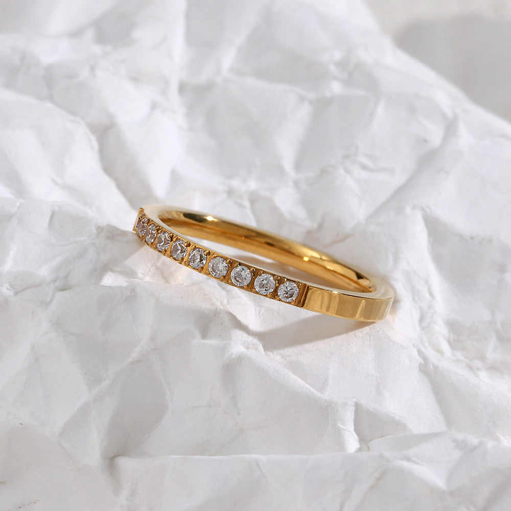 3AAA CZ Bling 18k Gold Filled Non Fading Stainless Steel Thin Gold Rings