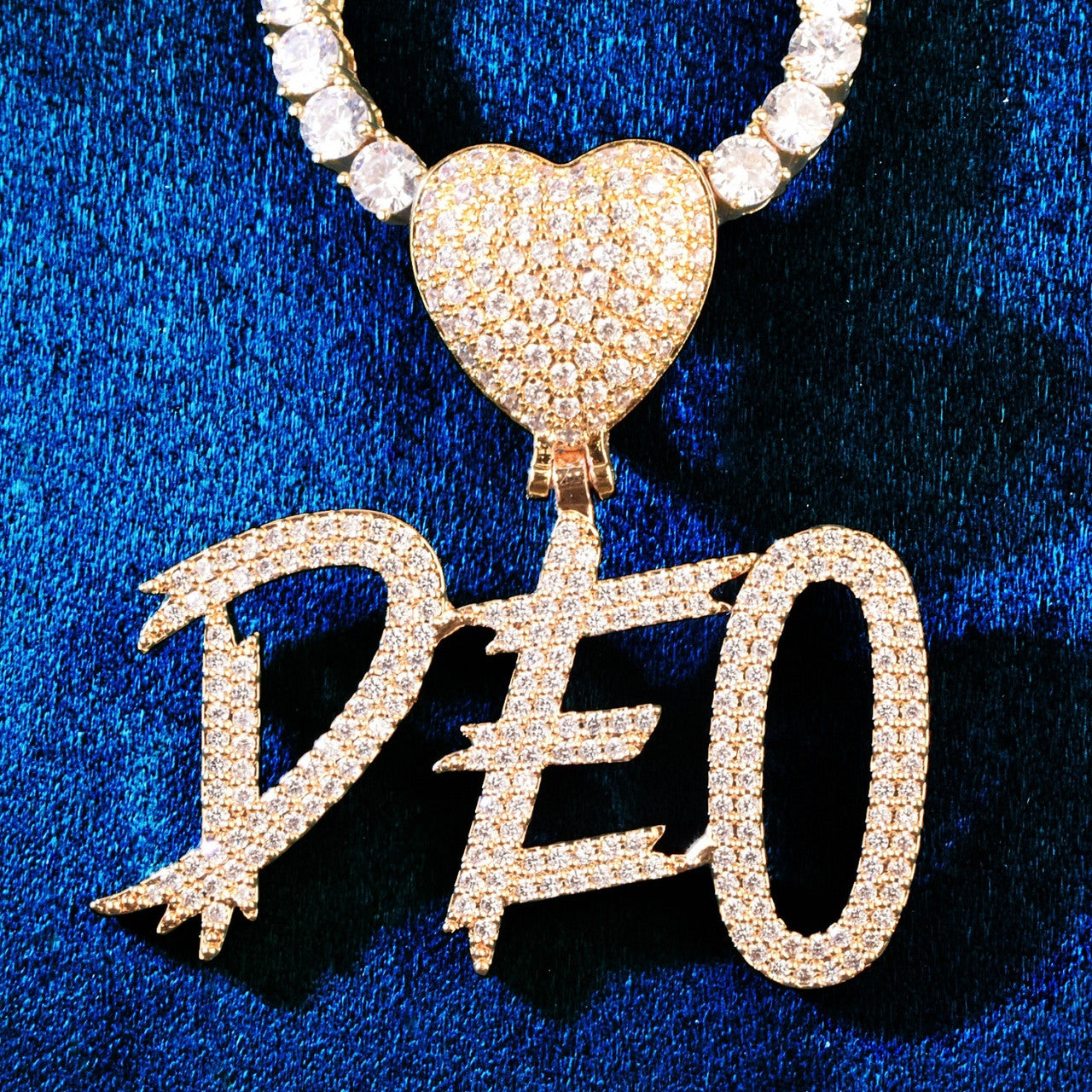 Frozen Ice 24k 925 Script Letters Initial Heart Custom Made Hip Hop Chain Necklace