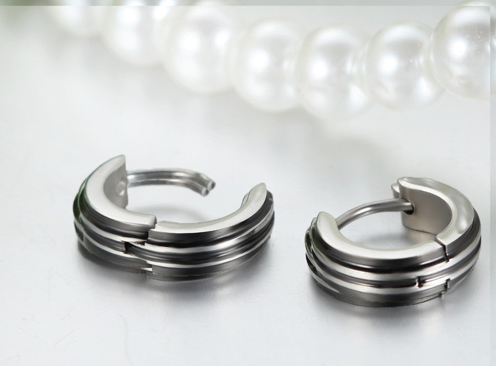 Mens Ultra Fashion Striped The Unique Man Stainless Steel Huggie Hoop Bling Earrings