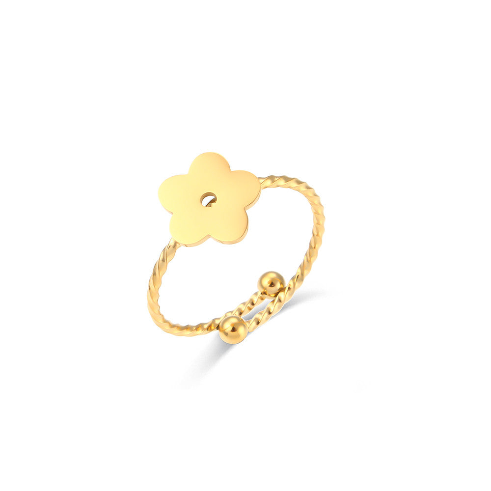 18k Gold Waterproof Stainless Steel Fine Polished Moon Star Heart Flower Adjustable Rings