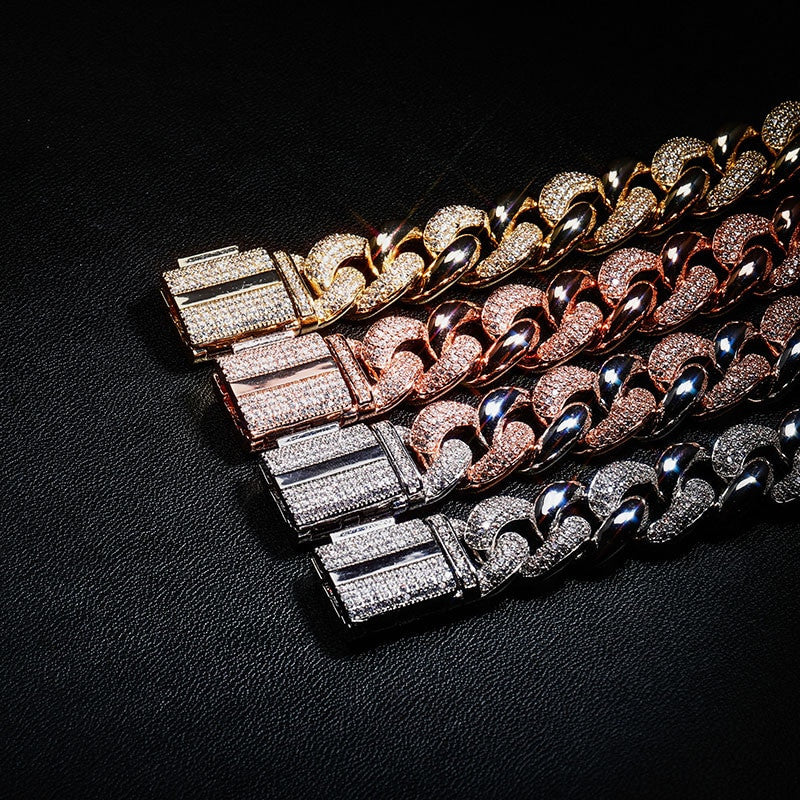 Rose Gold 14k 925 Silver 16mm Miami Cuban Link Designer Hip Hop Chain Necklace