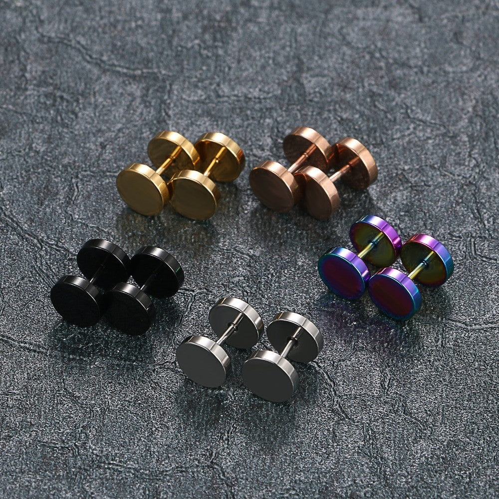 Fashion No Fade Stainless Steel Dumbbell Screw Back Street Wear Earrings