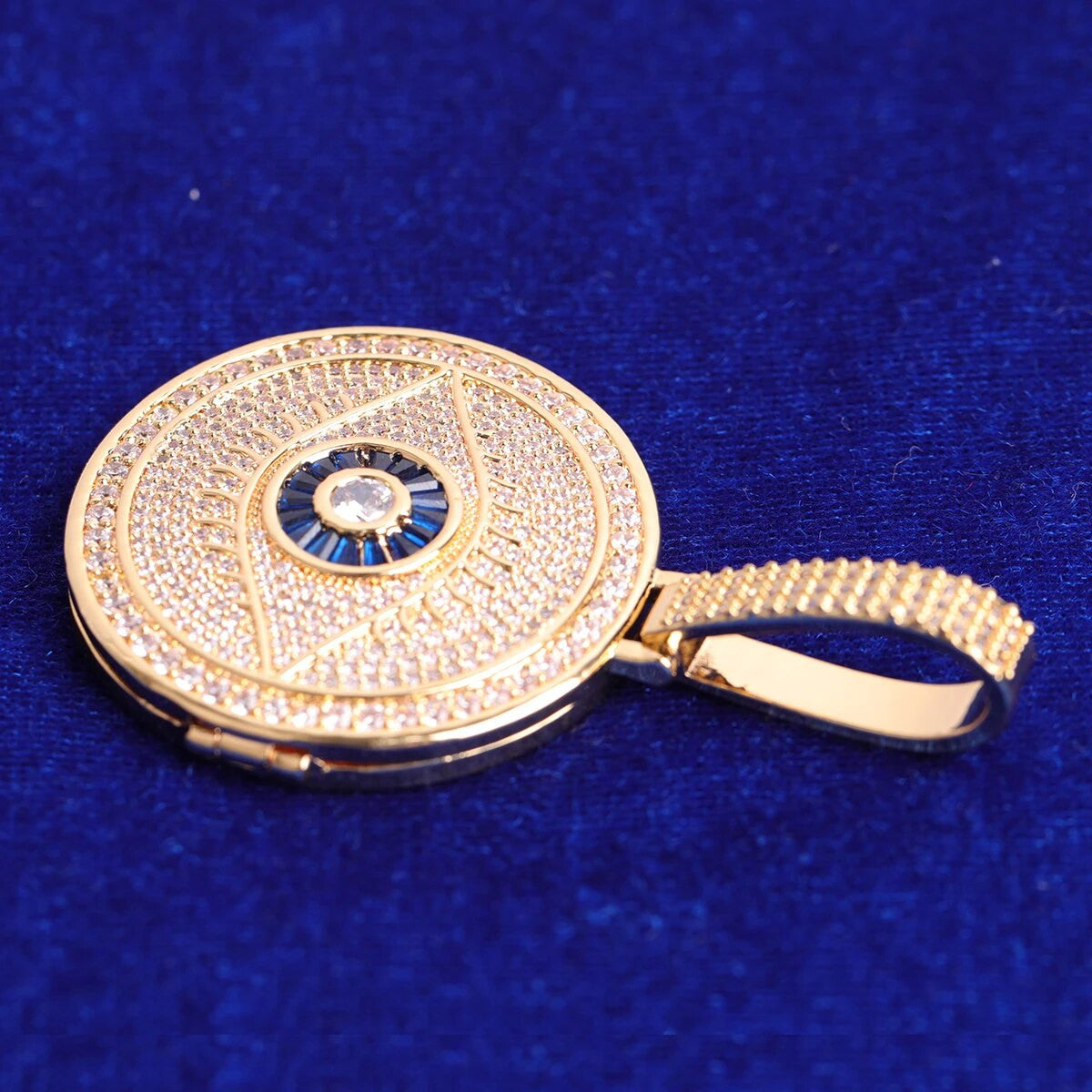 All Seeing Eye Flooded Ice Hip Hop Photo Picture Pendant Micro Pave Chain Necklace