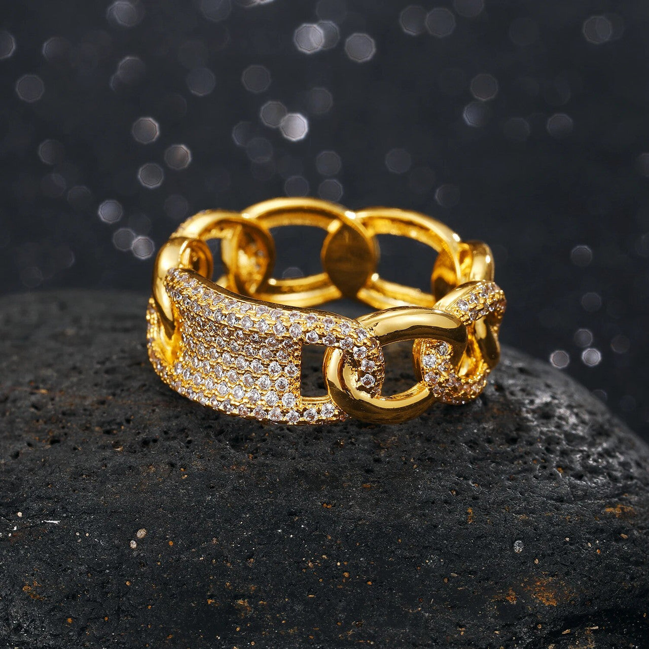 Mens Hollow Iced Blinged Out Cuban Link Luxury Hip Hop Rings