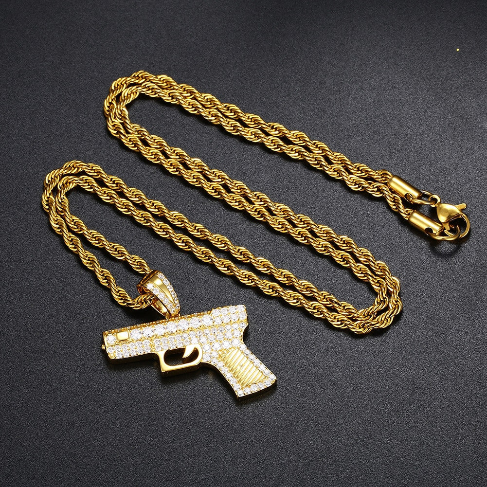 Golden Gunner | 925 Sterling Silver over 18k Gold 380 Pistol Hip Hip Pendant