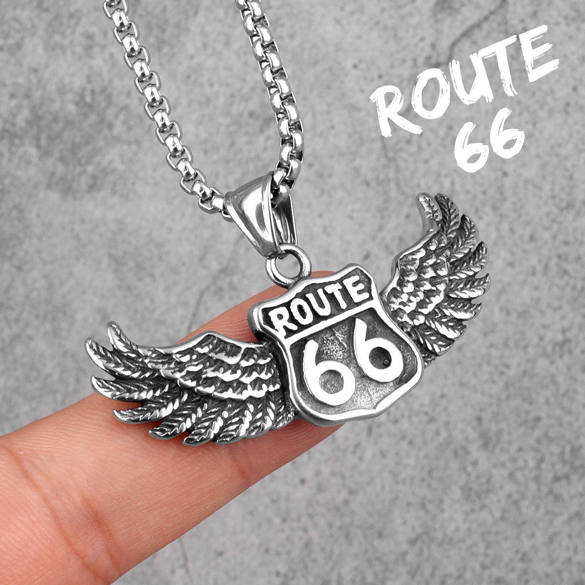 Mens Biker Life Route 66 316L No Fade Stainless Steel Street Wear Pendant Chain Necklace