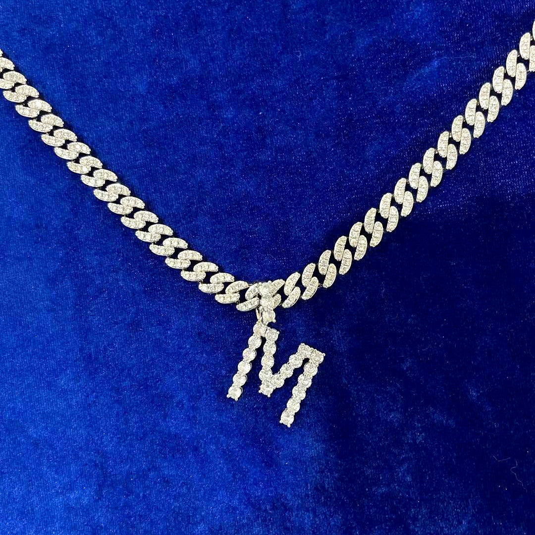 Dazzling Elegance Initial Pendant and Frostfire Hip Hop Cuban Link Chain