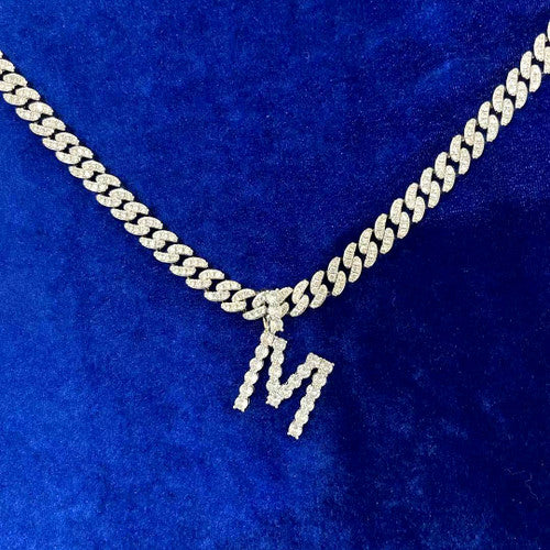 Dazzling Elegance Initial Pendant and Frostfire Hip Hop Cuban Link Chain