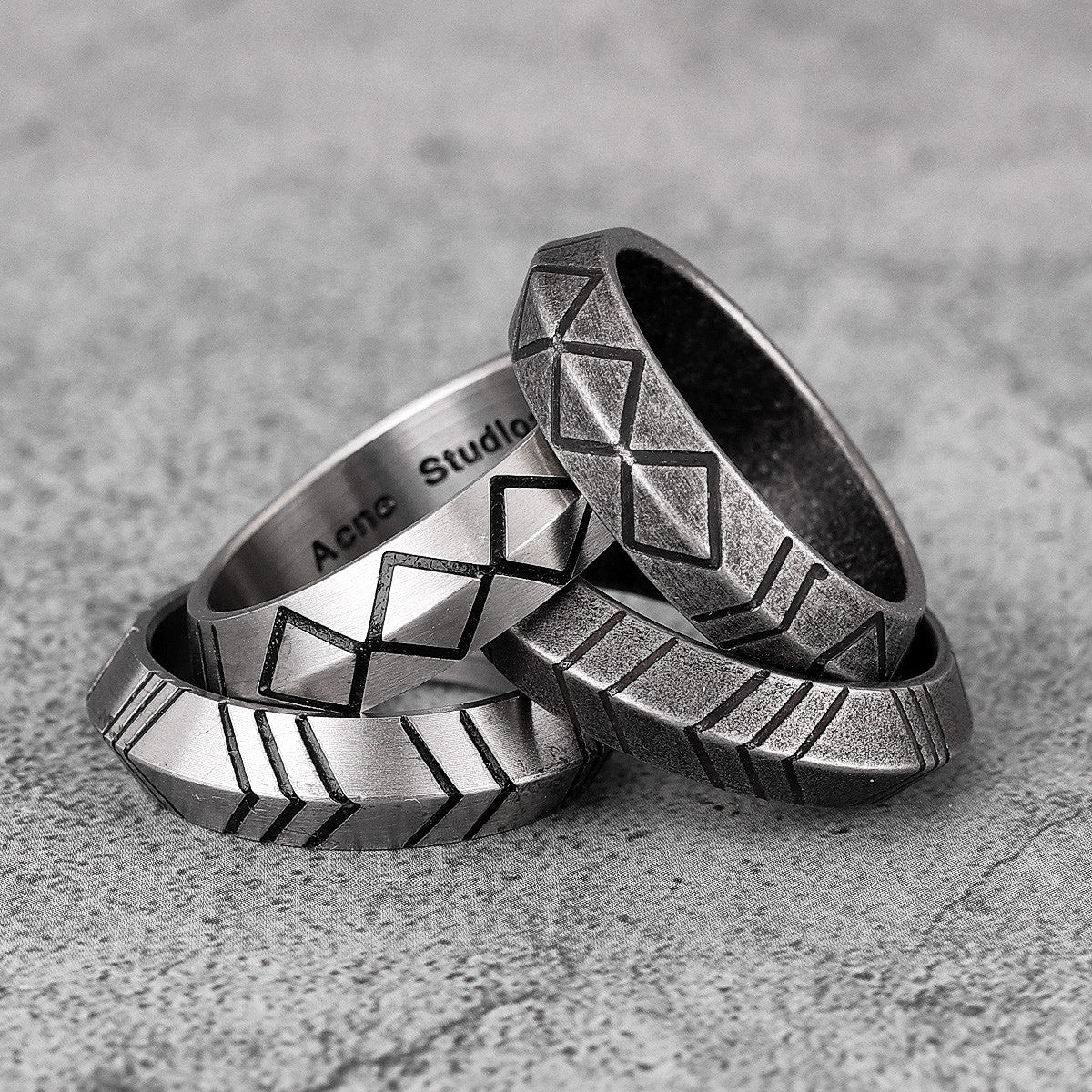 Rhombus Diagonal | 316L No Fade Star Craft Striped Stainless Steel Men's Unique Mysterious Rings