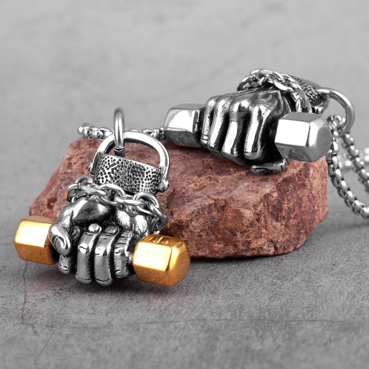 Mens Street Wear No Fade Stainless Steel Fit Life Dumbbell Hip Hop Pendant