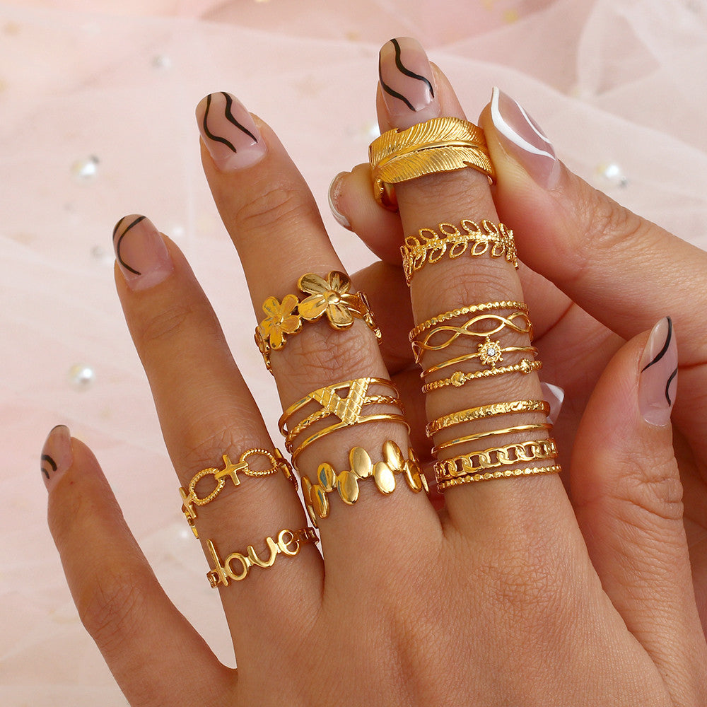 18k Gold Bohemian Elegant French Flower Stainless Steel Waterproof Rings