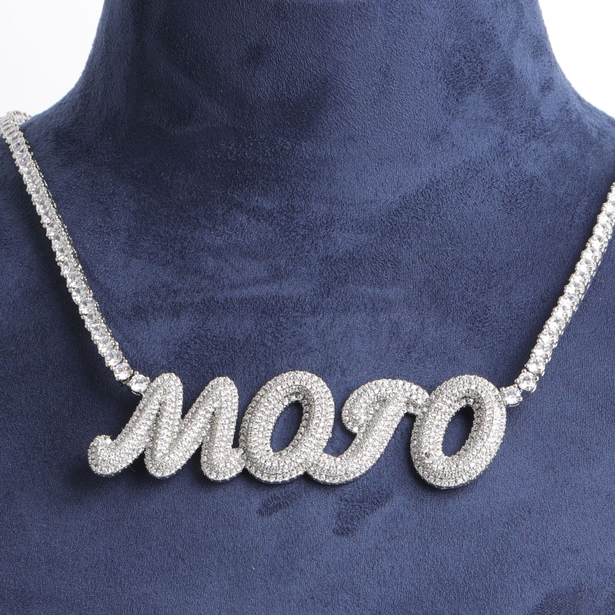 My Mojo | VVS Diamond CZ Two Layered Custom 4 Prong Set Nameplate Pendant