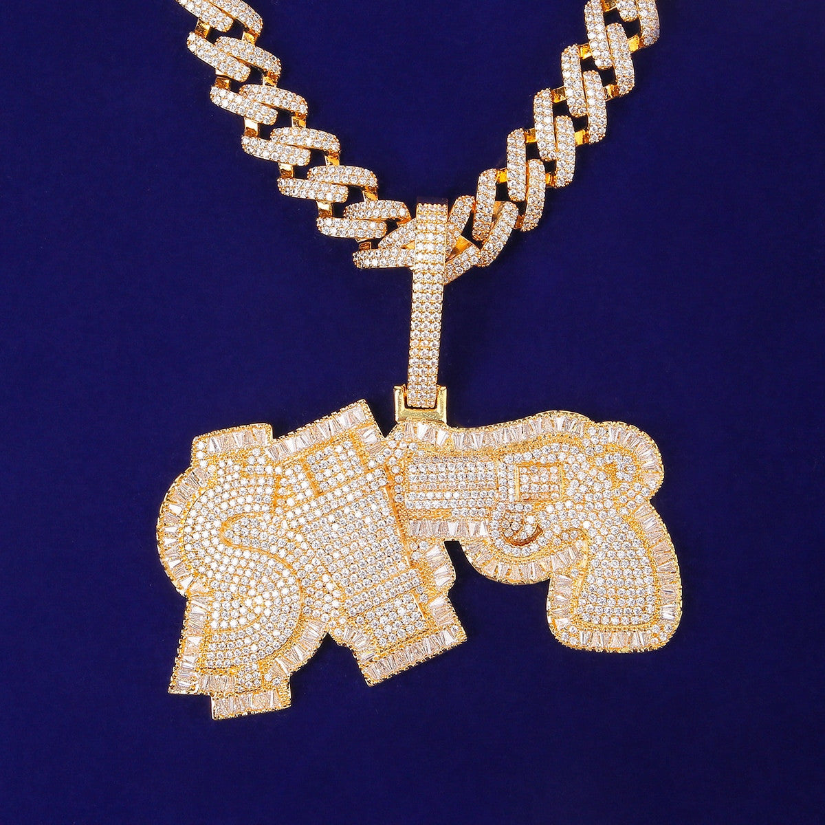Money Power Respect | 18k Gold White Gold Baguette Iced Pendant