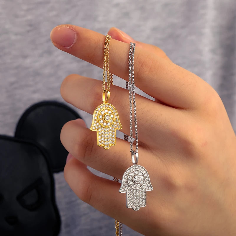 Spiritual Hamsa III | Genuine VVS Moissanite Diamond Hamsa Hand Solid Sterling Silver Hip Hop Chain