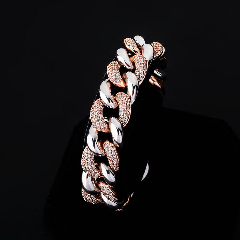 Men&#39;s Street Wear Casual 16mm Half Iced Miami Cuban Link Bling Bling Bracelet