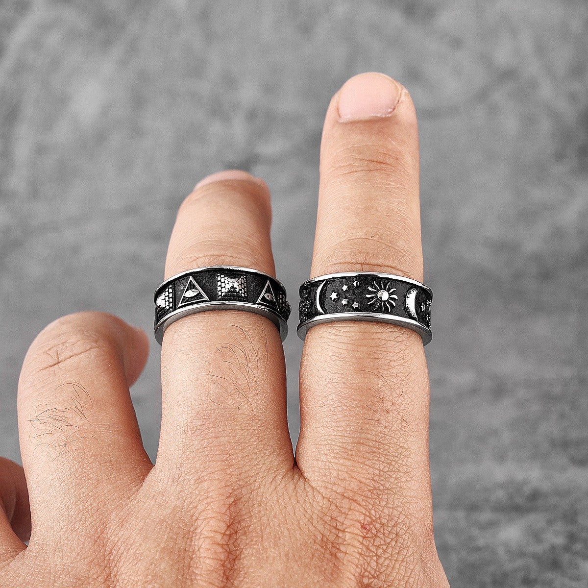 Mens All Seeing Eye  Pyramids Moon Star Universe Stainless Steel Rings