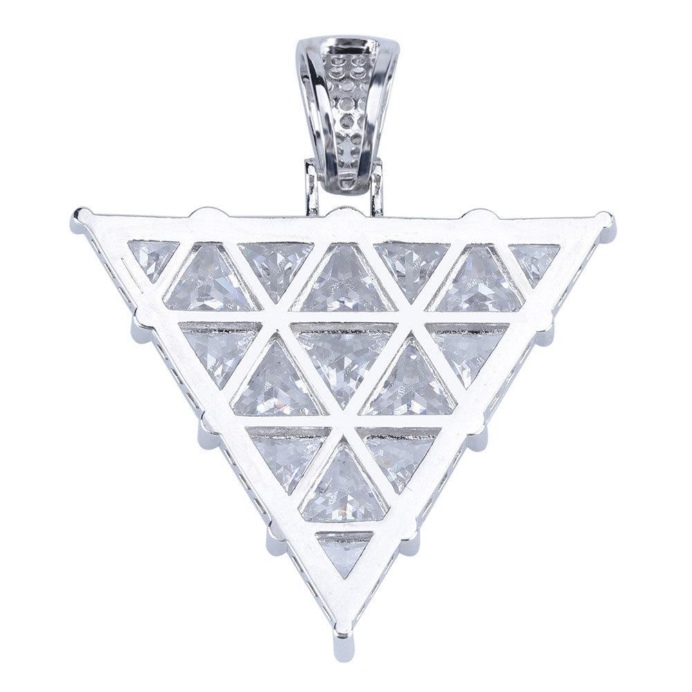 Flooded Ice Princess Cut Inverted Triangle All Iced Pendant Chain Necklace