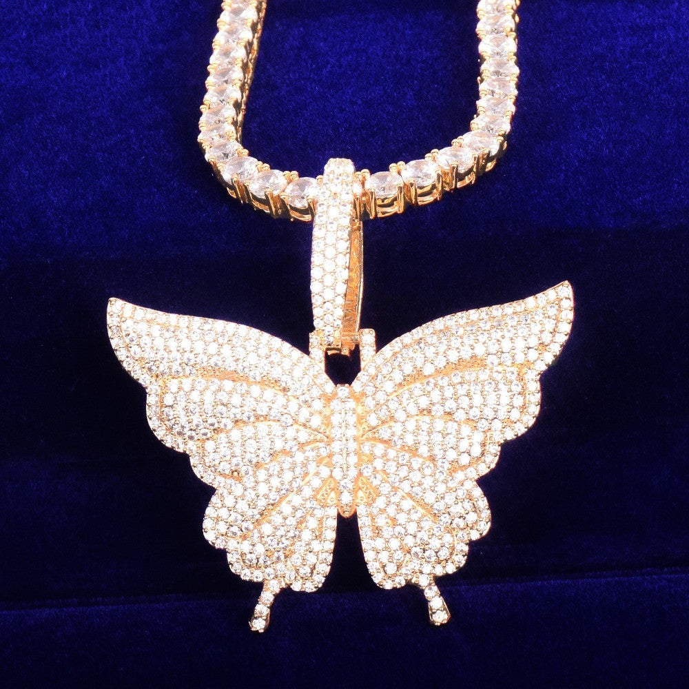 Beautiful Butterfly AAA Micro Pave 18k Rose Gold 925 Silver Chain Necklace