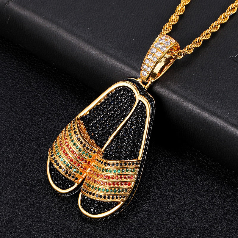 Hip Hop White Gold 18k Gold G Slippers AAA Micro Pave Flooded Ice Pendants