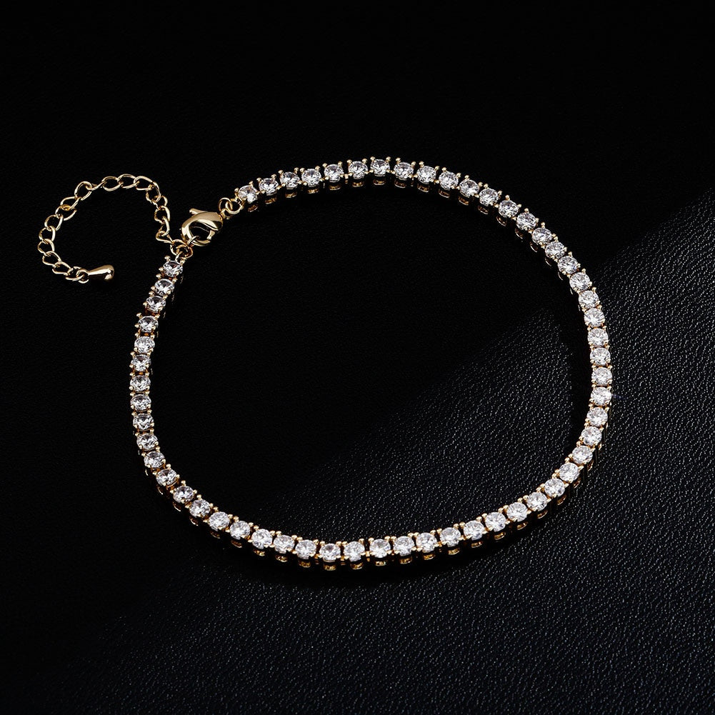 Ladies Iced Blinged Out 3mm 3A Stone Tennis Ankle Anklet Bracelet