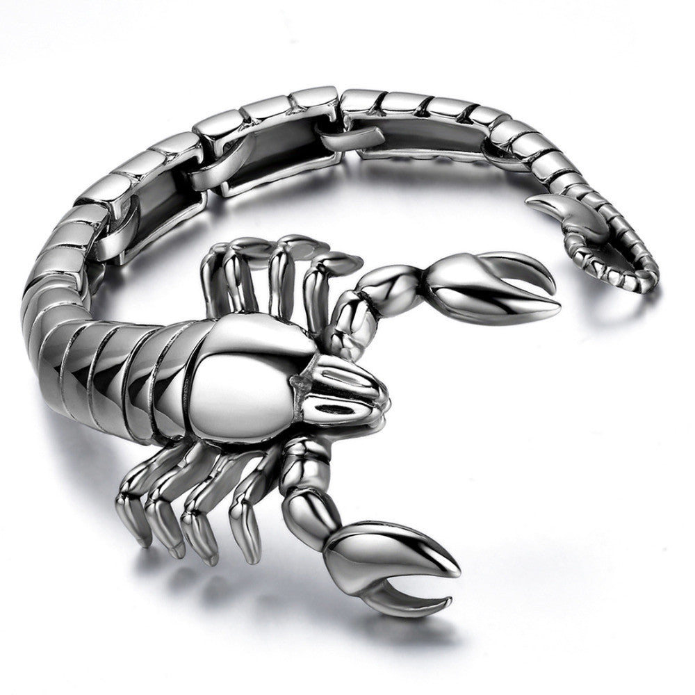 Mens Scorpion Silver Stainless Titanium Steel Metal Bracelet