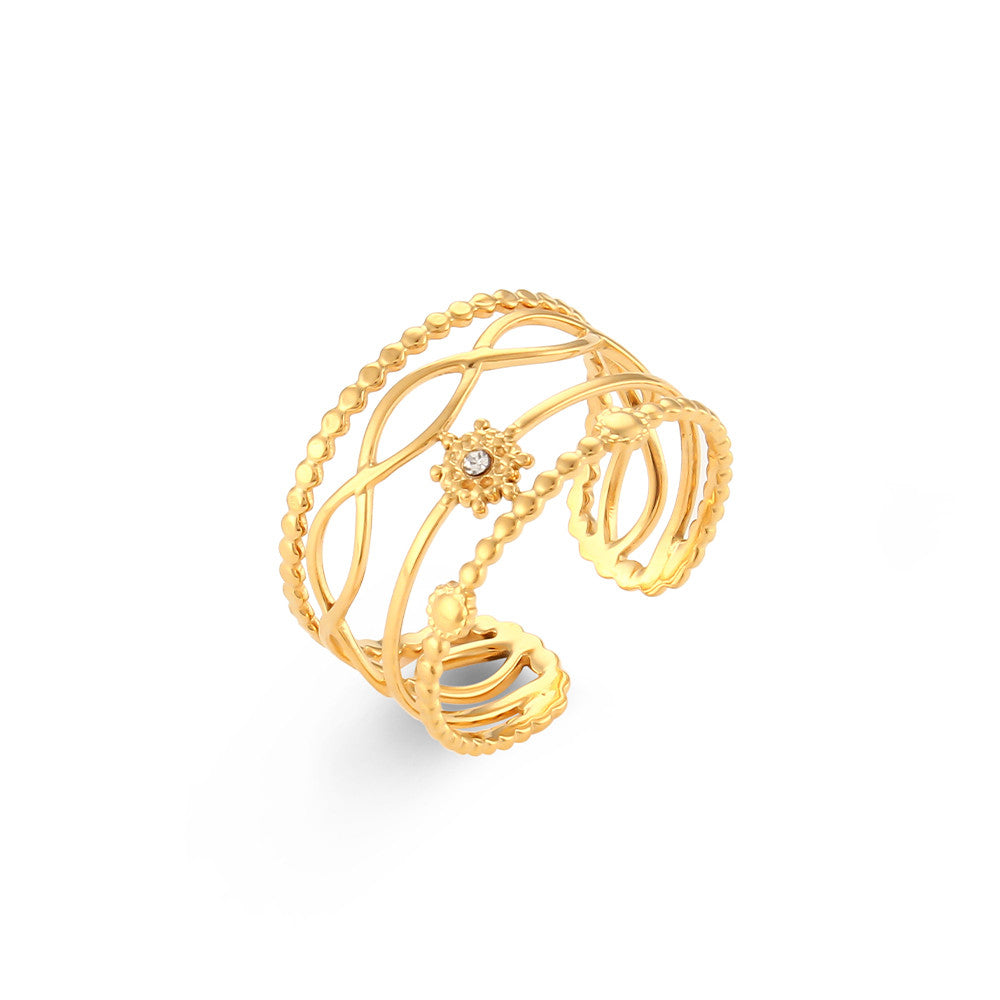 18k Gold Bohemian Elegant French Flower Stainless Steel Waterproof Rings