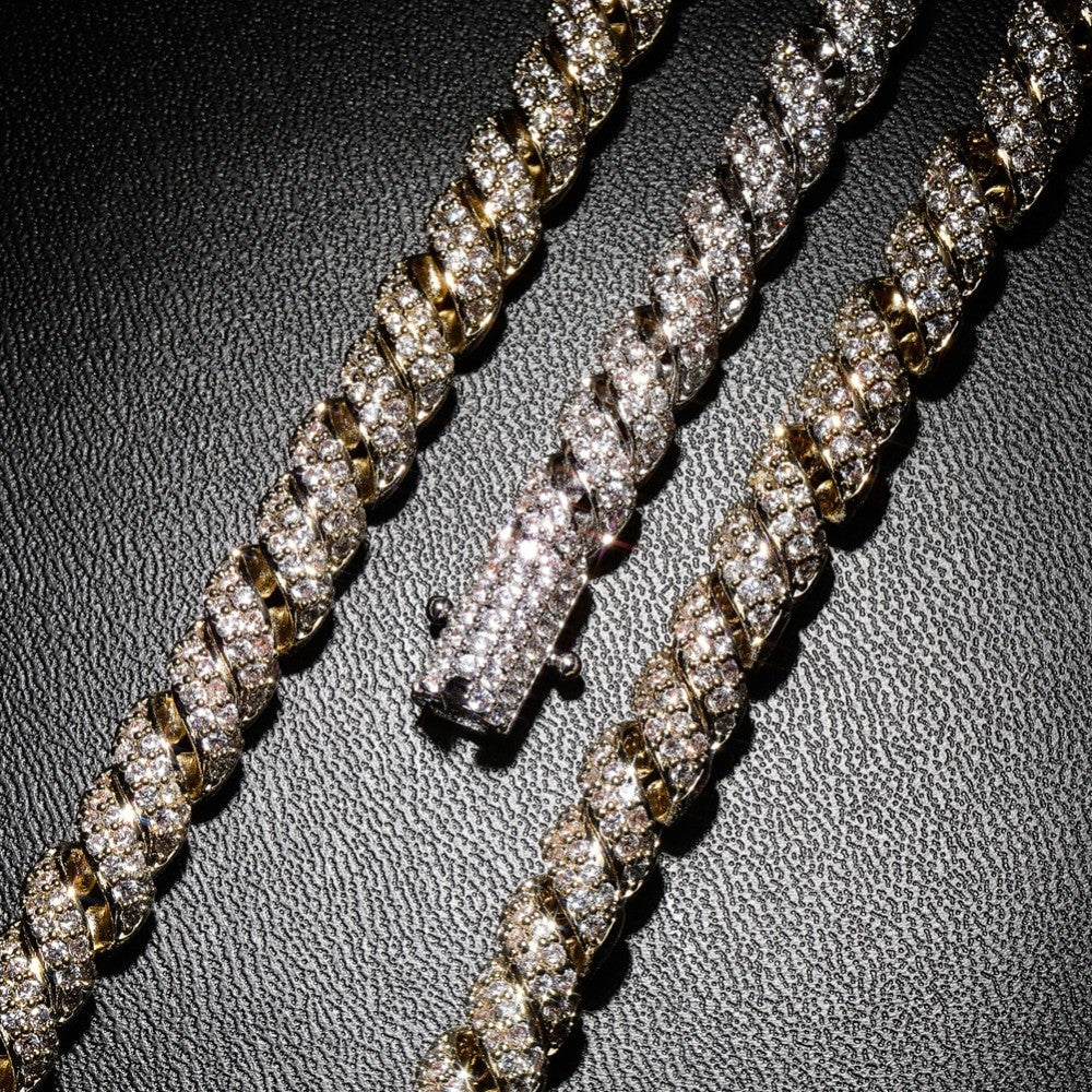 18k 10mm Flooded Ice Hip Hop AAA+ Twisted Bling Luxury Fashion Chain Necklace