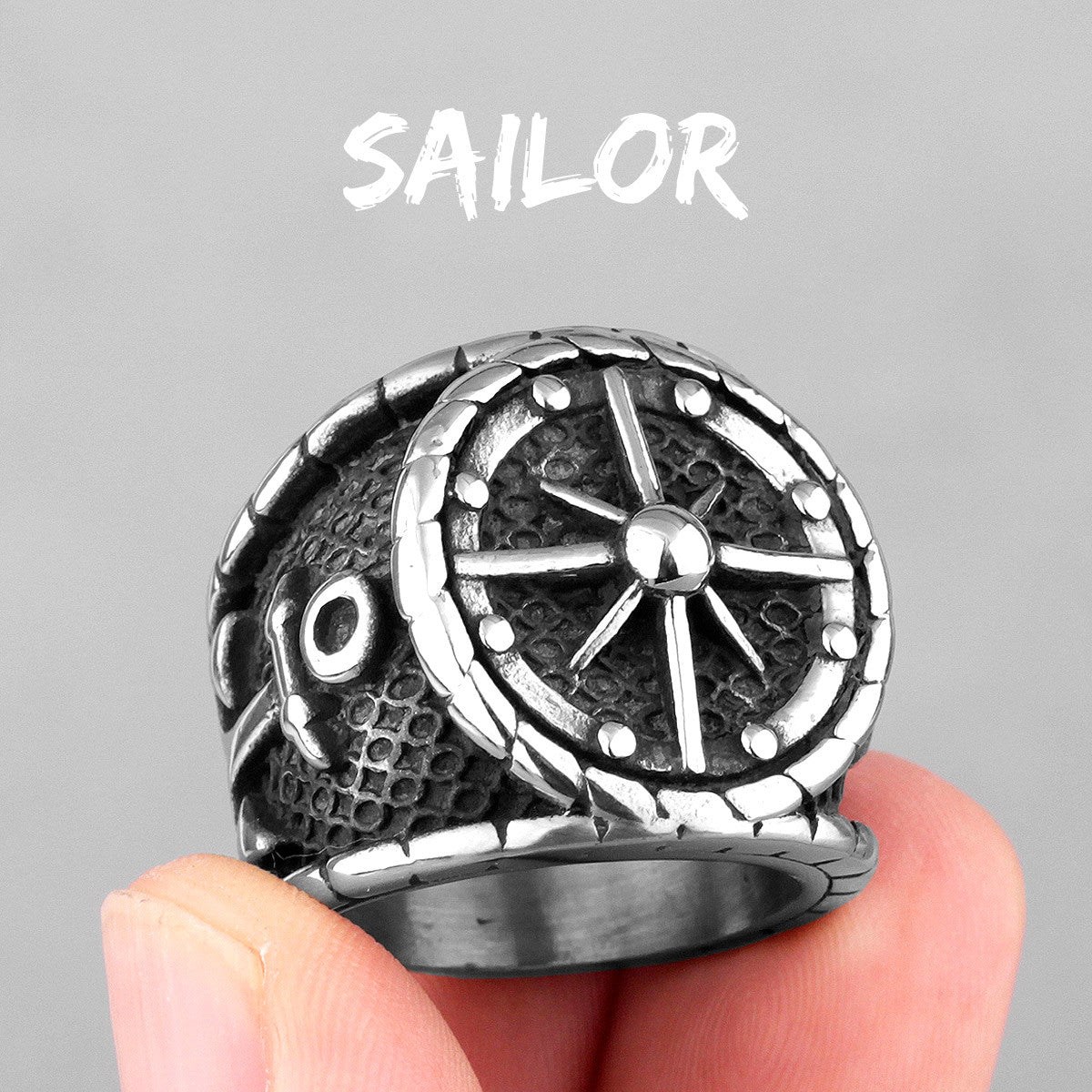 Mens 316L Stainless Steel Nautical Navigation Wheel Anchor Street Wear Rings