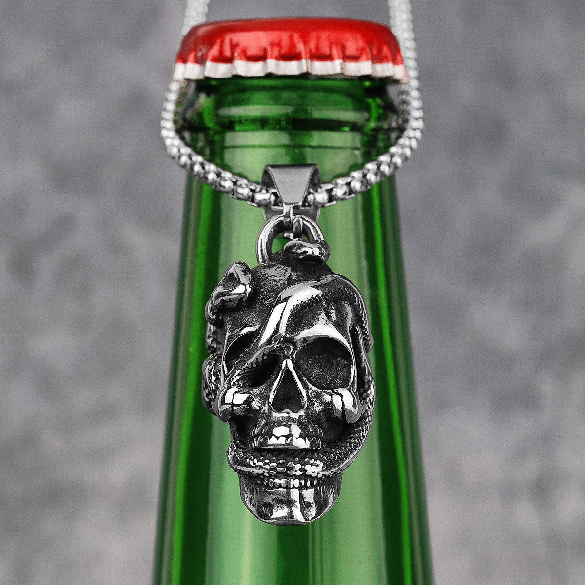 Mens Hip Hop Snake Skull 316L No Fade Stainless Steel Pendant Chain Necklace