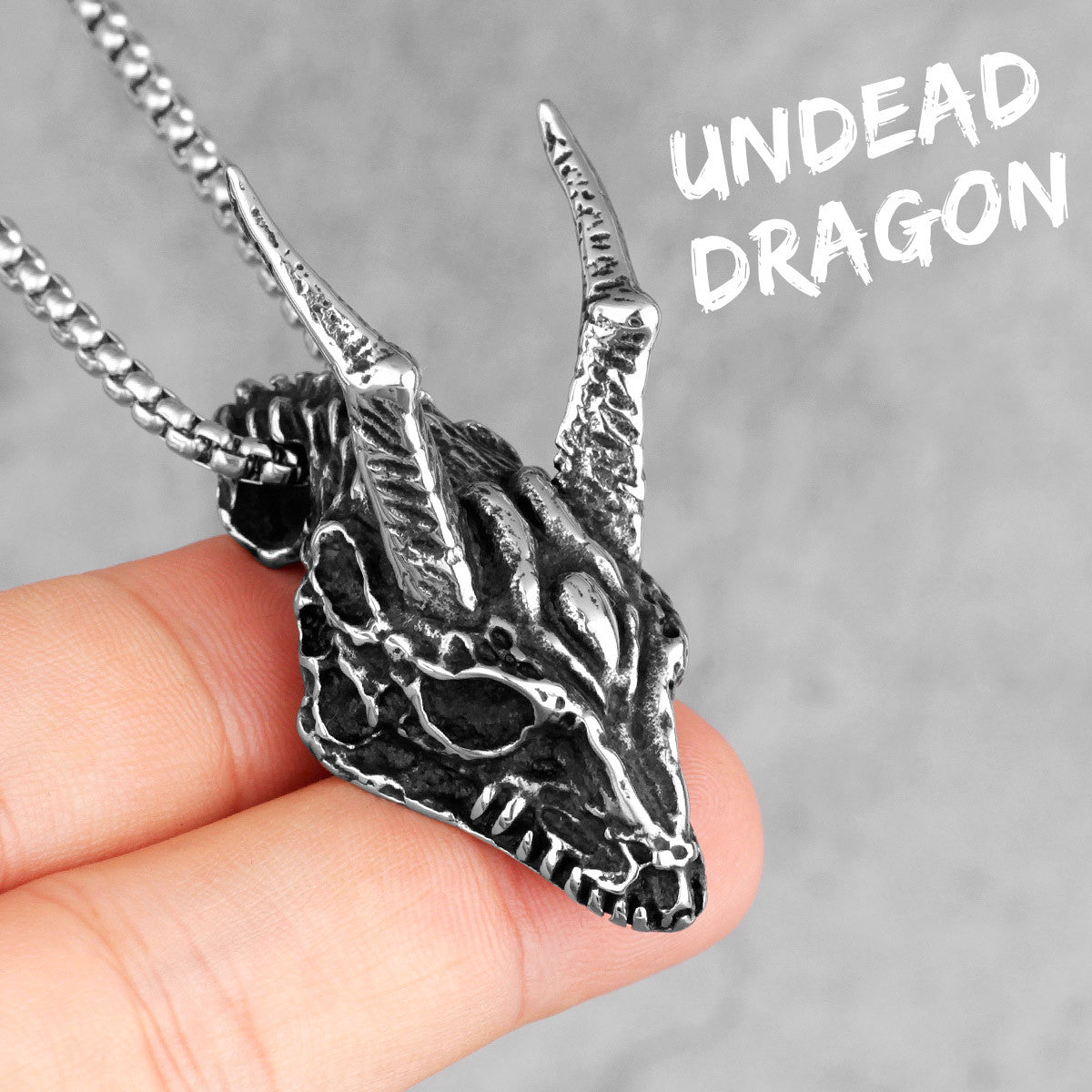 Stainless Steel No Fade Undead Dragon Mens Fashion Street Wear Chain Necklace