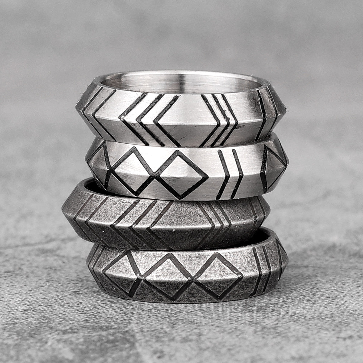 Rhombus Diagonal | 316L No Fade Star Craft Striped Stainless Steel Men's Unique Mysterious Rings
