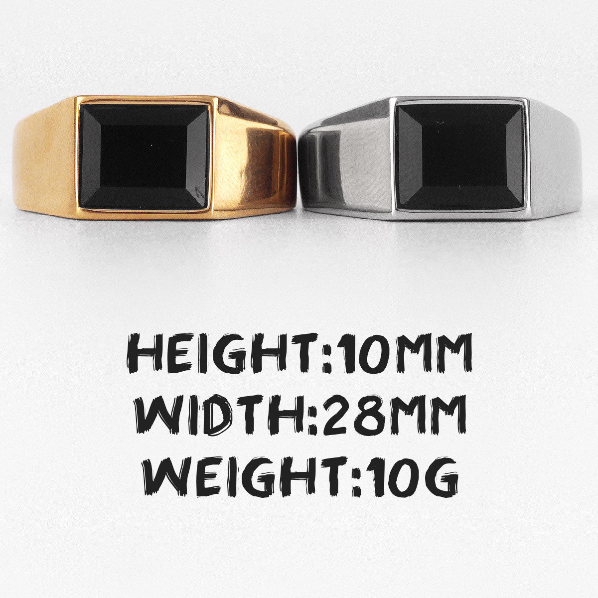 Simple Luxury | 14k Gold Over Solid Stainless Steel Black Gemstone Street Style Rings