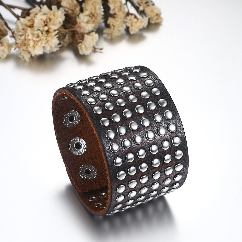 Mens Wide Cuff Pharaoh Fashion Spike Rivet Adjustable Leather Wristband Bracelets