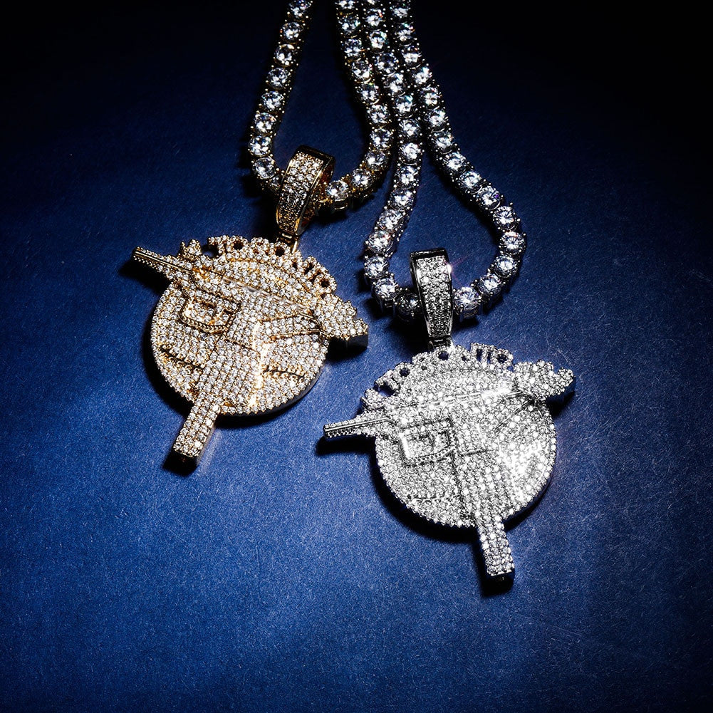 14k Gold 925 Silver Bling Toronto UZI Gun Hip Hop Pendant Chain Necklace