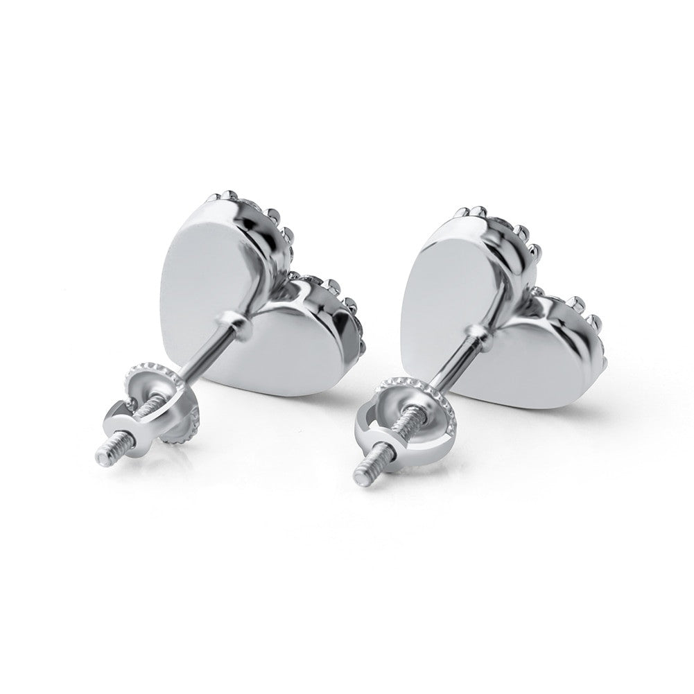 Sterling Silver AAA Flooded Ice Stone Heart Shaped Bling Stud Earrings 925