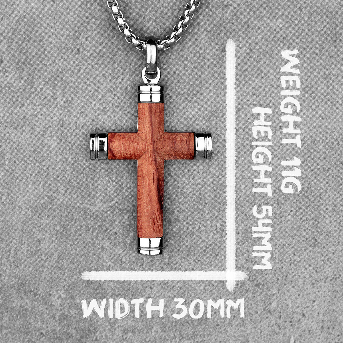 No Fade Stainless Steel Real Rosewood Cross Pendant Chain Necklace