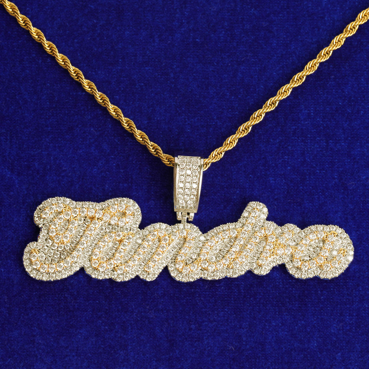 Cluster Drip | Iced Two Layer VVS Diamond CZ Blinged Out Nameplate Pendant