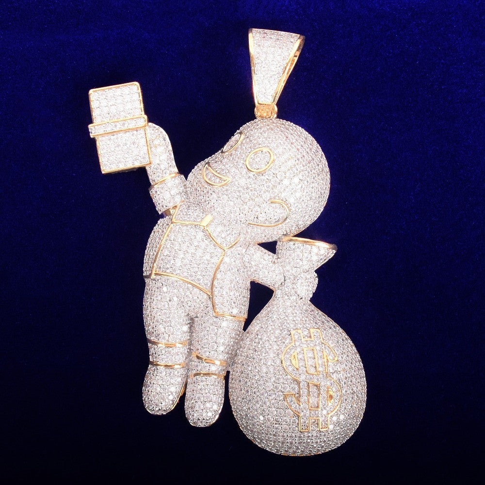 Gabriele Pasini 本人着 money crip chain Baby Casper Money Bags AAA Micro Pave 18k Gold Hip Hop Pendant