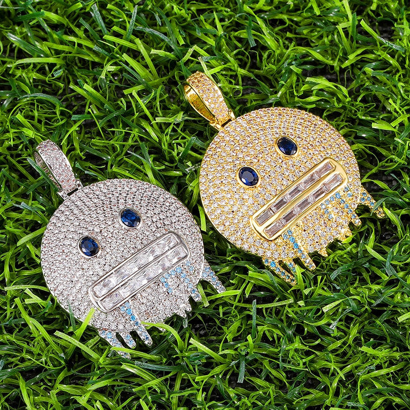 Hip Hop Cold Blooded Flooded Ice Grillz Baguette 14k Gold 925 Silver Bling Pendant