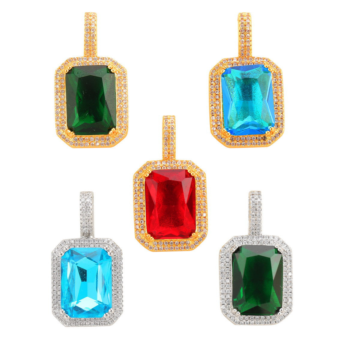 Fusion Gemstone | 24k Yellow 14k White Gold 4 Prong Set Hip Hop Pendant