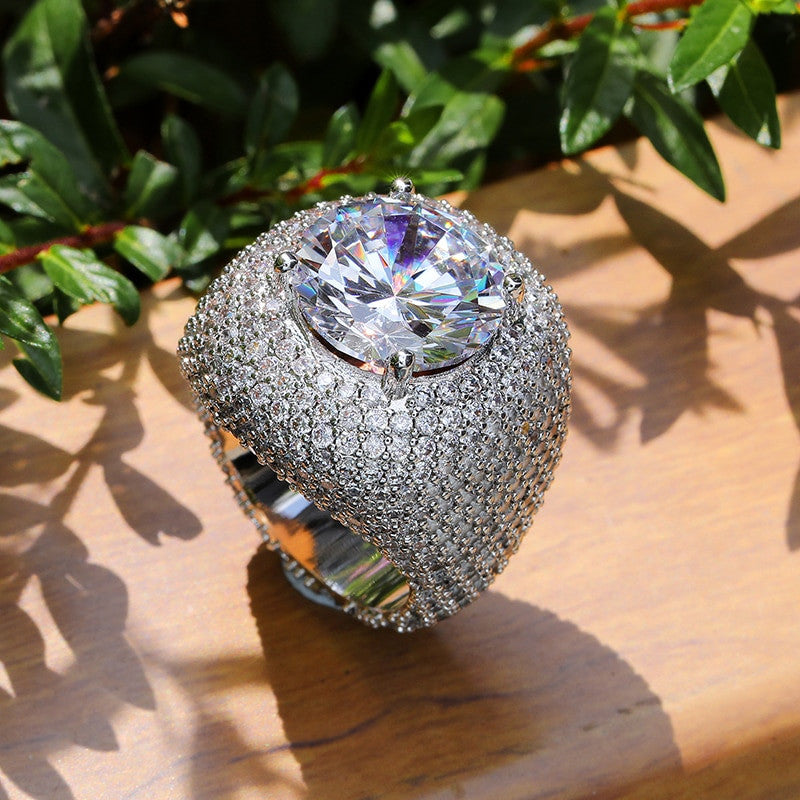 Mens Flooded Ice First Class 18k Gold .925 Silver Center Stone AAA Micro Pave Iced Rings