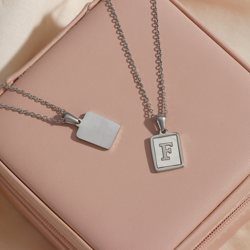 18k Gold Over Stainless Steel Mother of Pearl Shell Tarnish Free Initial Necklace